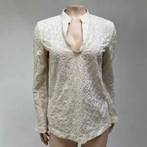 TORY BURCH Women's Shirt 0 Small Blouse Embroidered Stars cream L/S Top GG23
